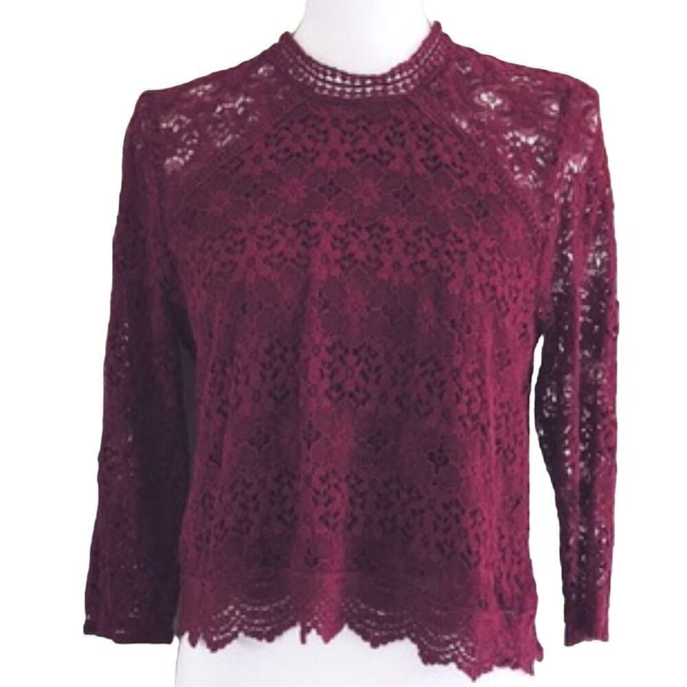 Sophie Rue Leighton Purple Long‎ Sleeve Lace Top Blouse Size M